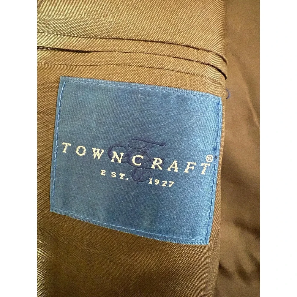 Towncraft Blazer Mens 46R Gray Herringbone Wool‎ Blend 2 Button Sport Coat Lined